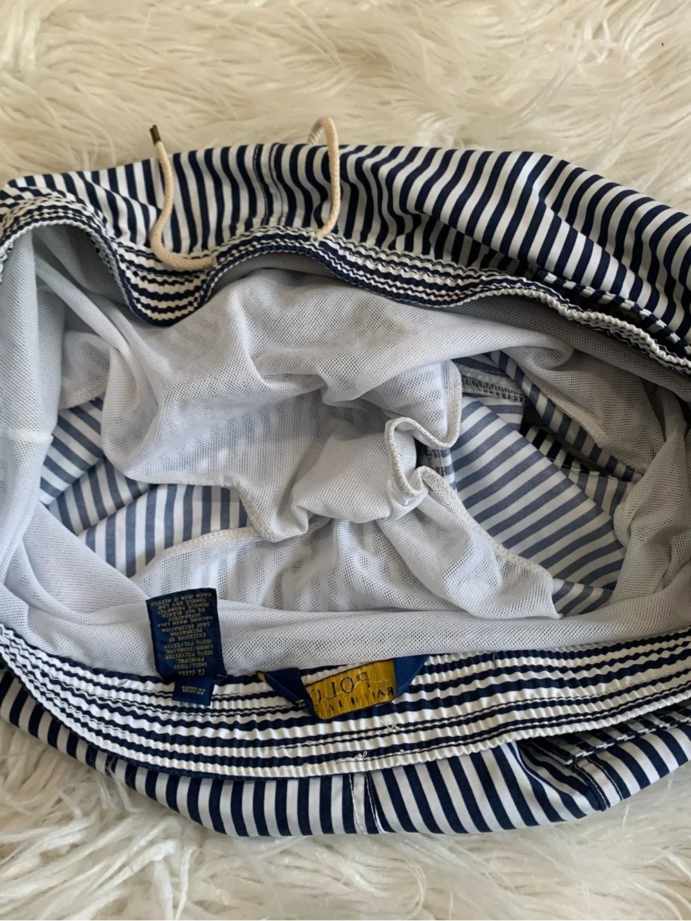Polo by Ralph Lauren Traveler Striped Swim Shorts Blue White Size Small